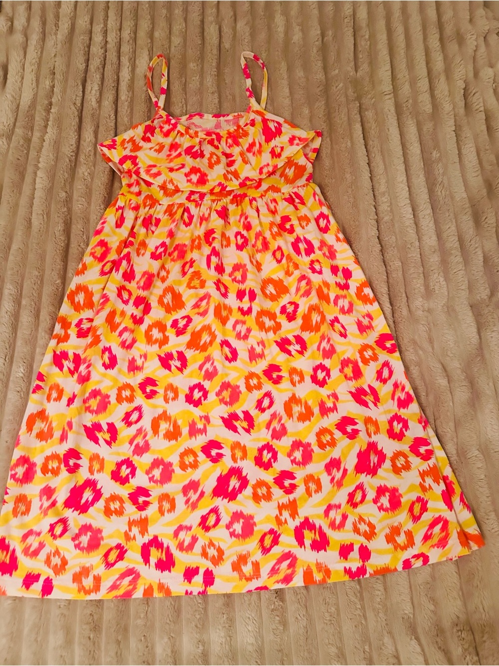 Girls' Bright Pink & Orange Printed Spaghetti-Strap Dress